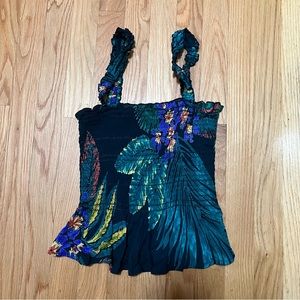 Patrons of Peace ruched/scrunched tropical print top